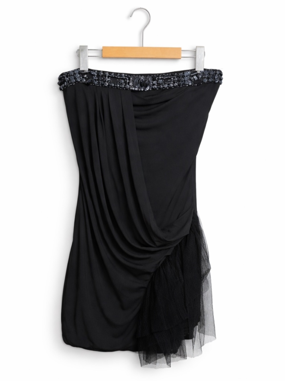 Vintage Y2K Lulumari Black Asymmetrical Dress Beaded Trim – Size Large GUC